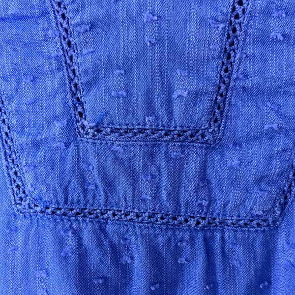 Talbots 2X Plus Blue Textured Smocked Blouse Cotton Viscose Coastal Swiss Dot - Picture 6 of 12